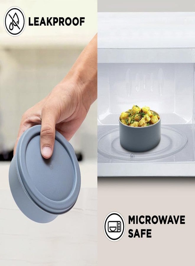 أللو علبة غداء من الفولاذ المقاوم للصدأ من ألو، آمنة للاستخدام في الميكروويف، مع حقيبة، مناسبة للرجال والنساء، محكمة الإغلاق ومقاومة للتسرب، مثالية للمكتب والمدرسة والجامعة، طقم من 3 قطع مع حقيبة رمادية بنقشة شيفرون. - Image 2